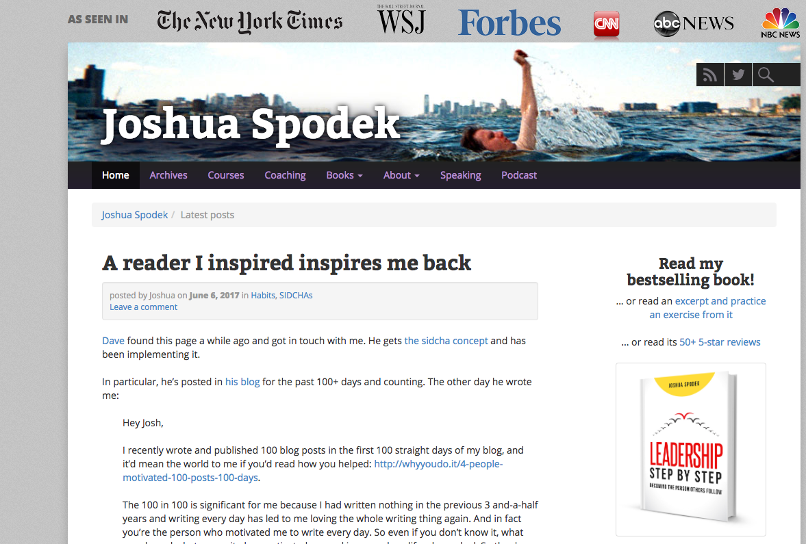 The first blogpost about one of my blogposts: Joshua Spodek