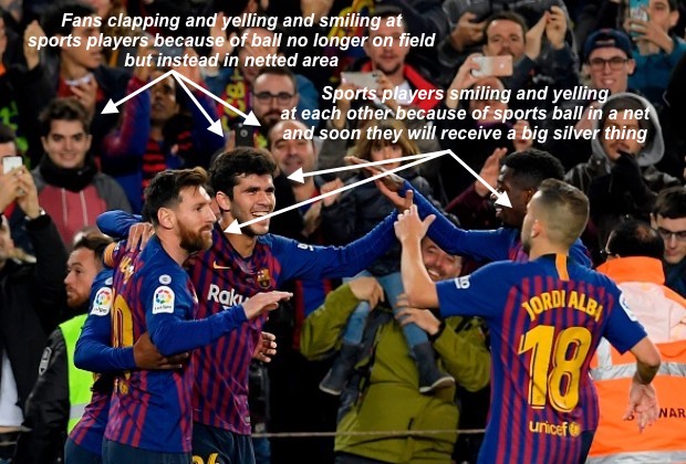 Barcelona Football Club Can Have A Big Shiny Silver Thing Given To Them For Free Tonight Because They Have A Higher Number Of A Particular Statistic Due To Putting A Sports Ball Into A Netted Area More Than All Other Similar Sports Teams Over The Last 9-Month Period And This Will Make A Lot Of People Clap And Yell At Them Because They Like It