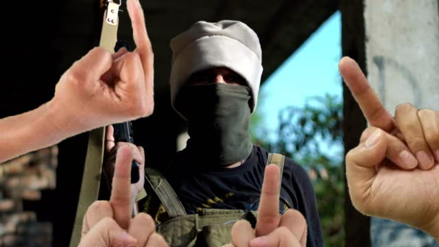 Hail Mary: Maybe This Image of 4 People Giving A Terrorist The Finger Will Help Us Win The War on Terror?